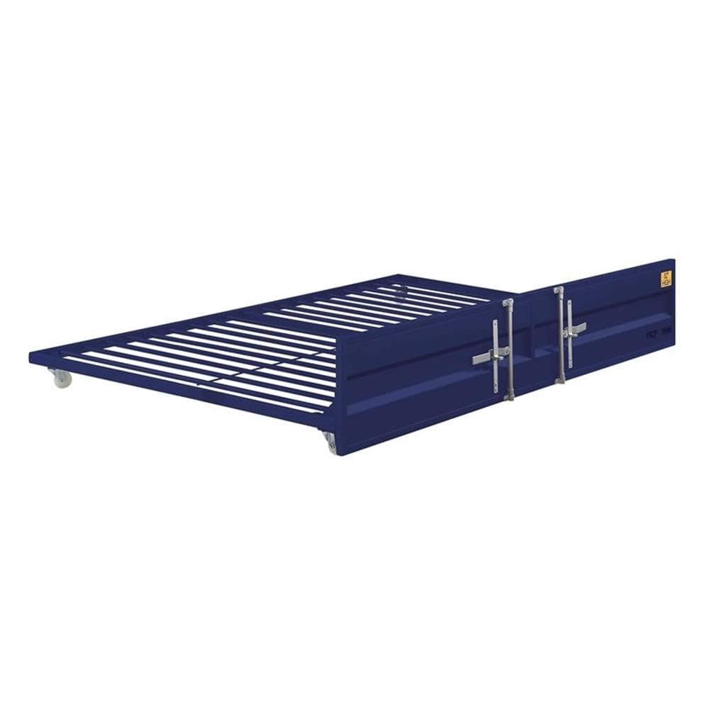 Acme Cargo Metal Cargo Container Style Twin Trundle With Casters In Blue